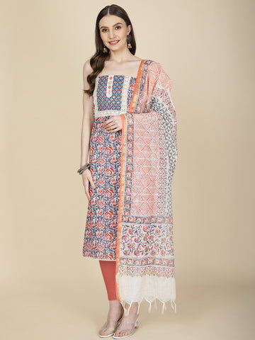 Schiffli Printed Cotton Unstitched Suit Piece With Dupatta