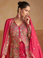 Embroidered Chinon Kurti With Gharara & Dupatta