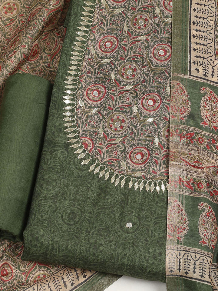 Embroidered Tussar Unstitched Suit With Dupatta