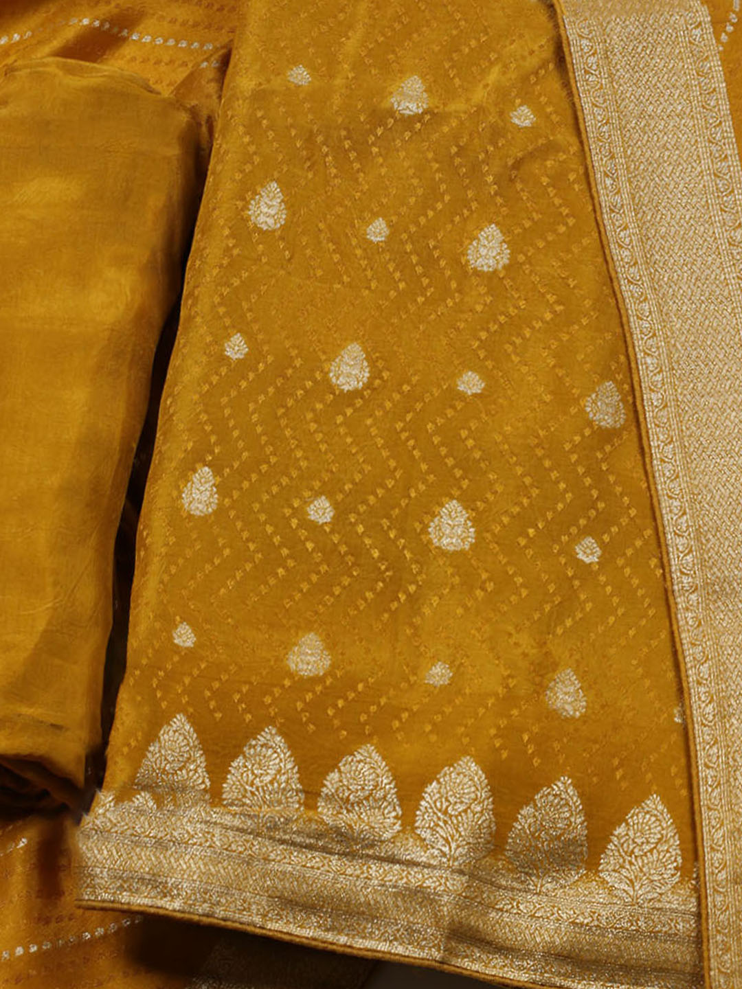 Woven Border Chanderi Unstitched Suit With Dupatta