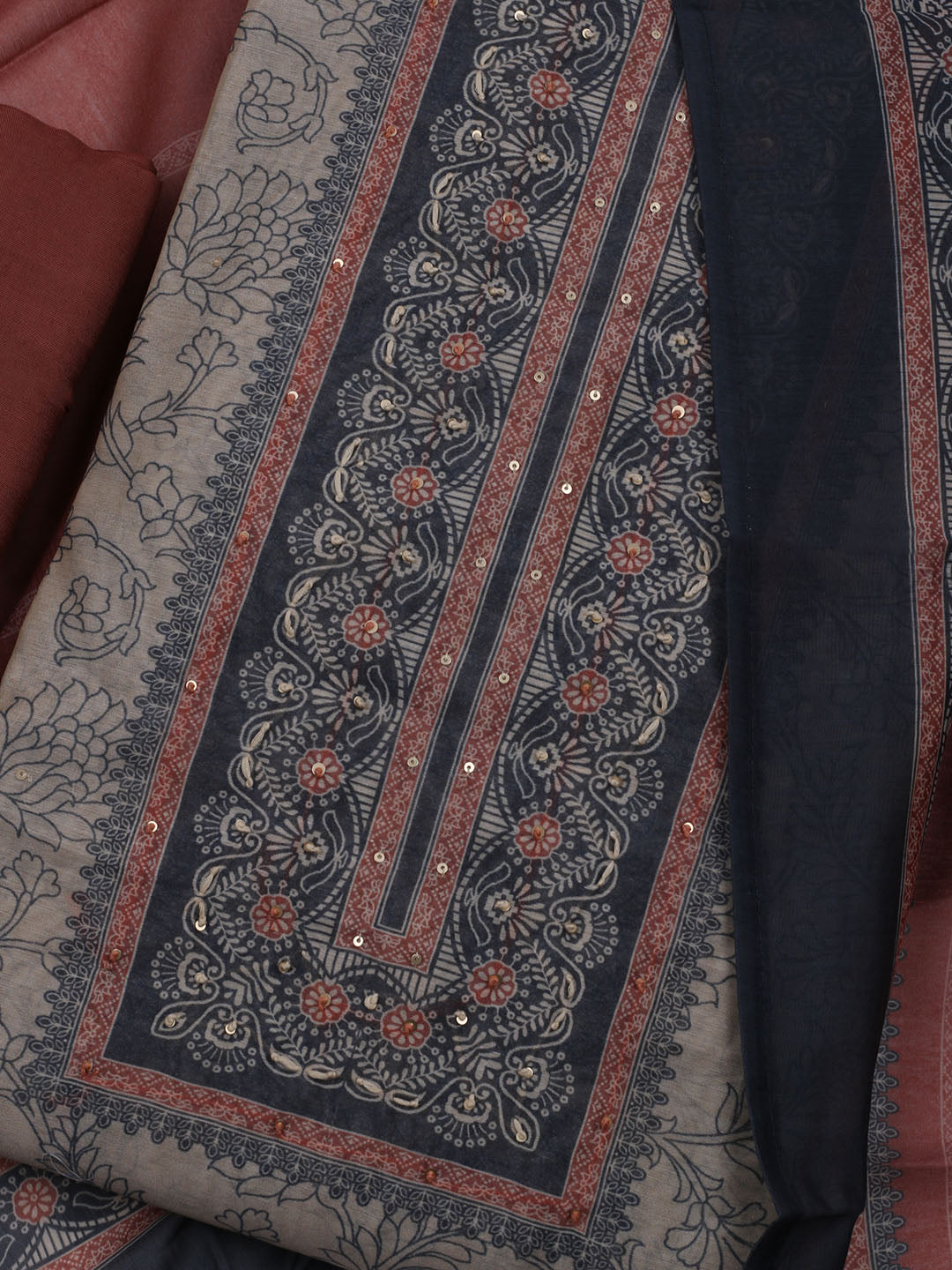 Printed Chanderi Unstitched Suit With Dupatta