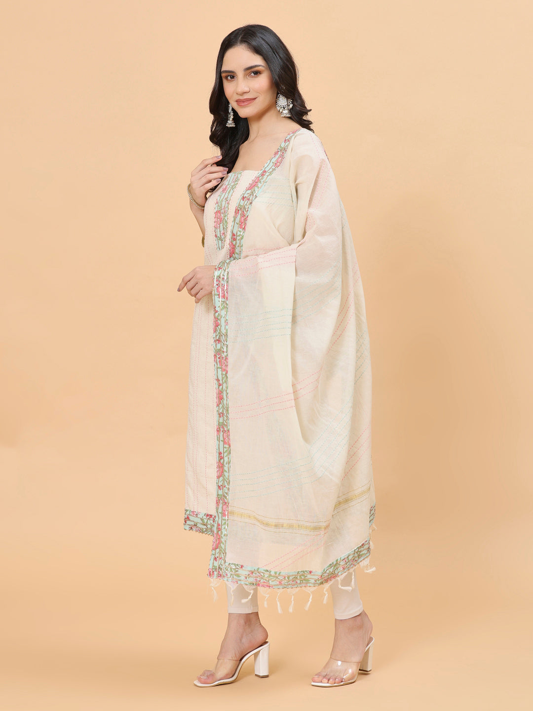 Neck Patti Cotton Blend Unstitched Suit Piece With Dupatta