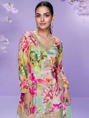 Embroidered Chinon Suit With Pant & Dupatta