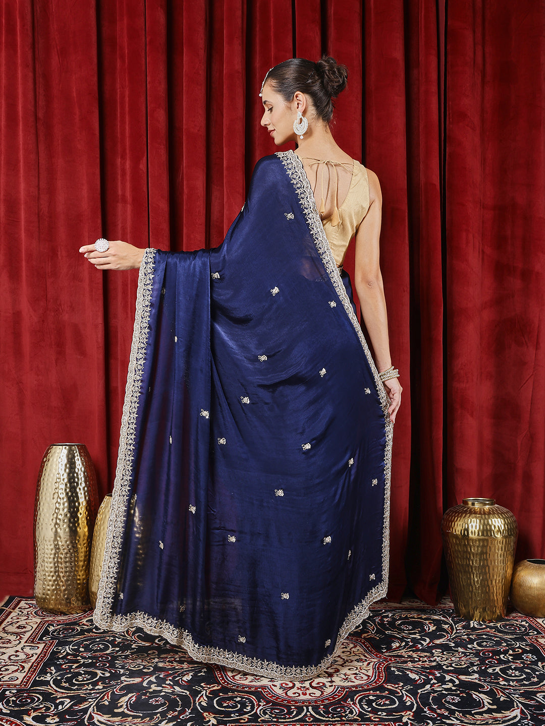 Stone Embroidered Chinon Saree
