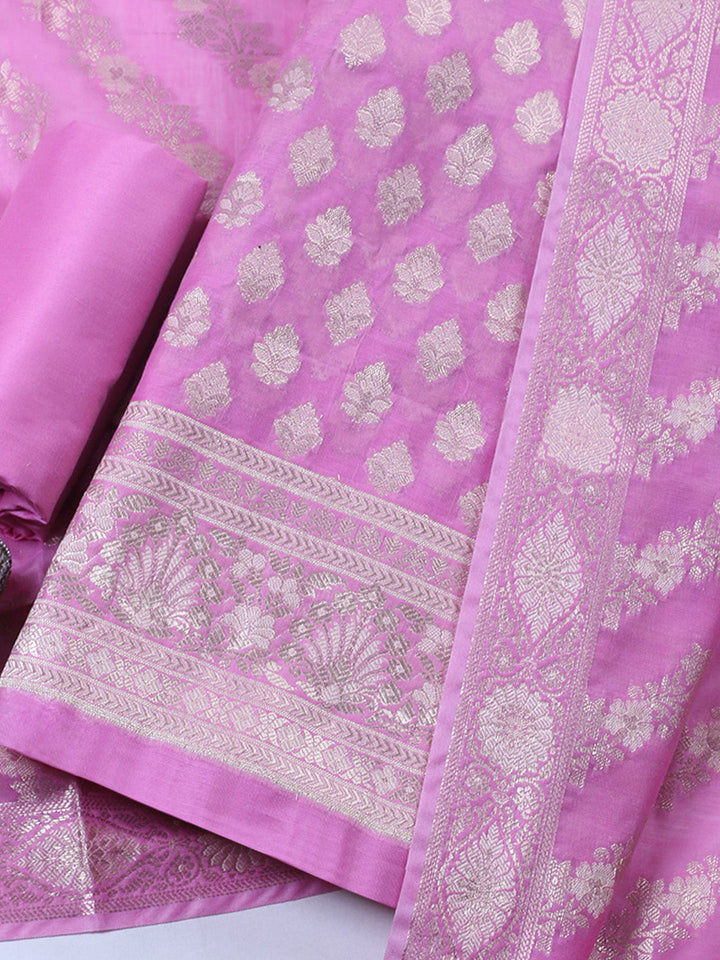 Woven Chanderi Unstitched Suit With Dupatta