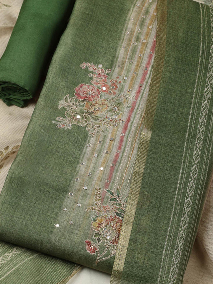 Embroidered Tissue Unstitched Suit With Pant &amp; Dupatta