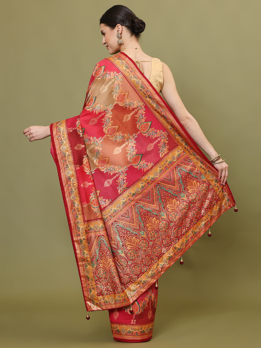 Zari Jaal Woven &amp; Printed Art Silk Saree