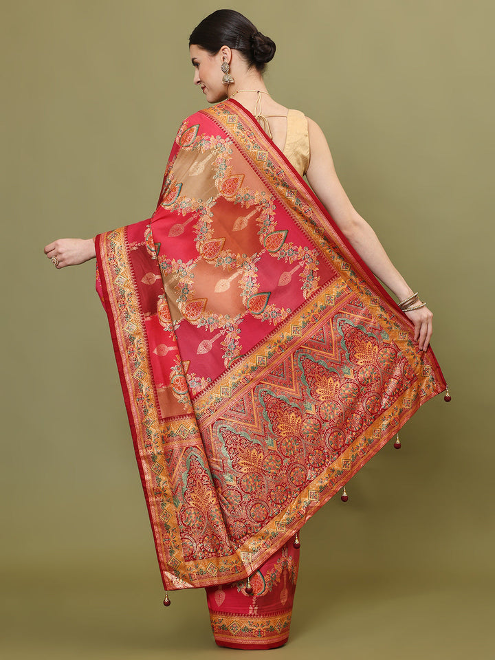 Zari Jaal Woven &amp; Printed Art Silk Saree