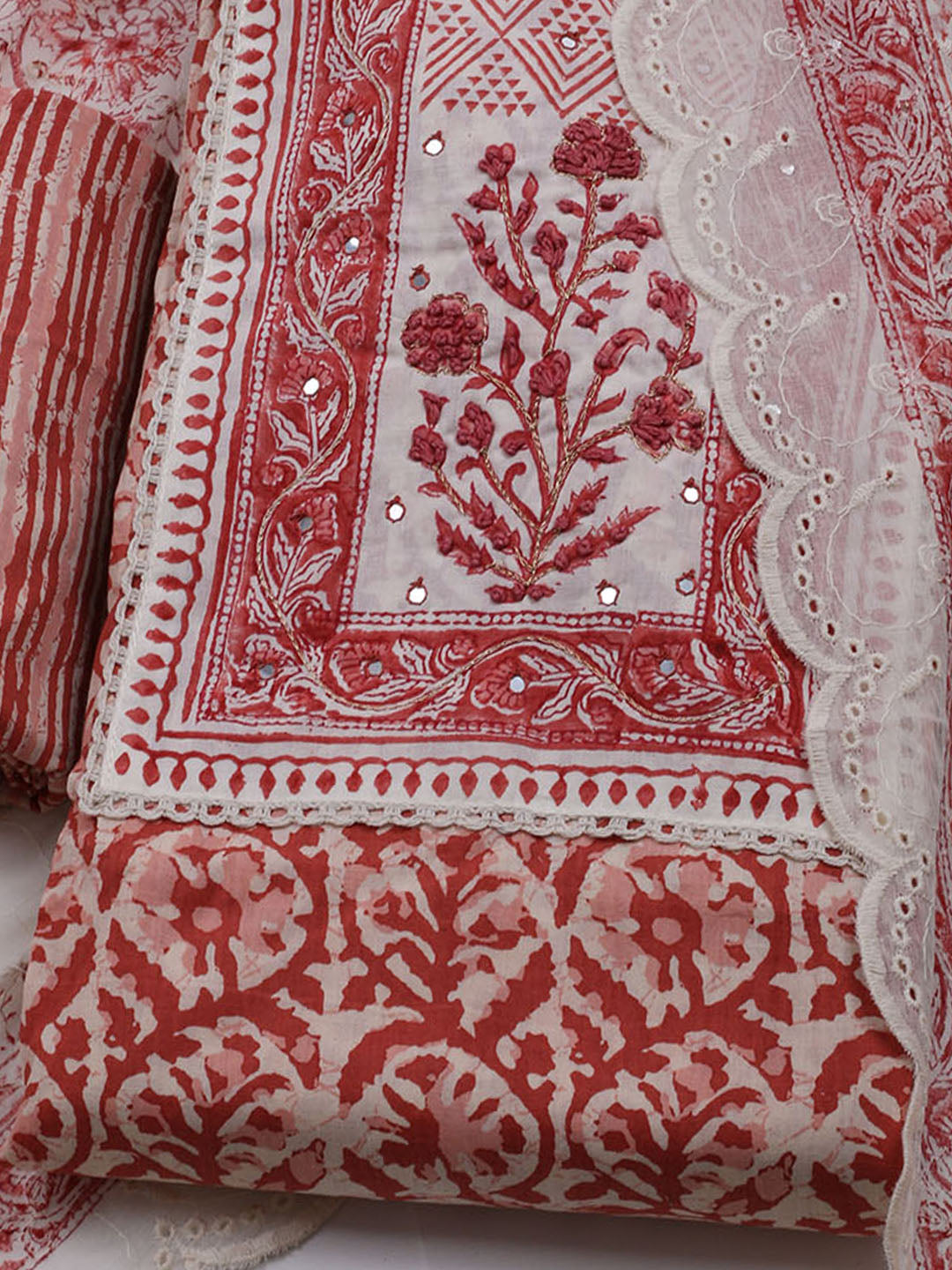 Printed Cotton Blend Unstitched Suit With Dupatta