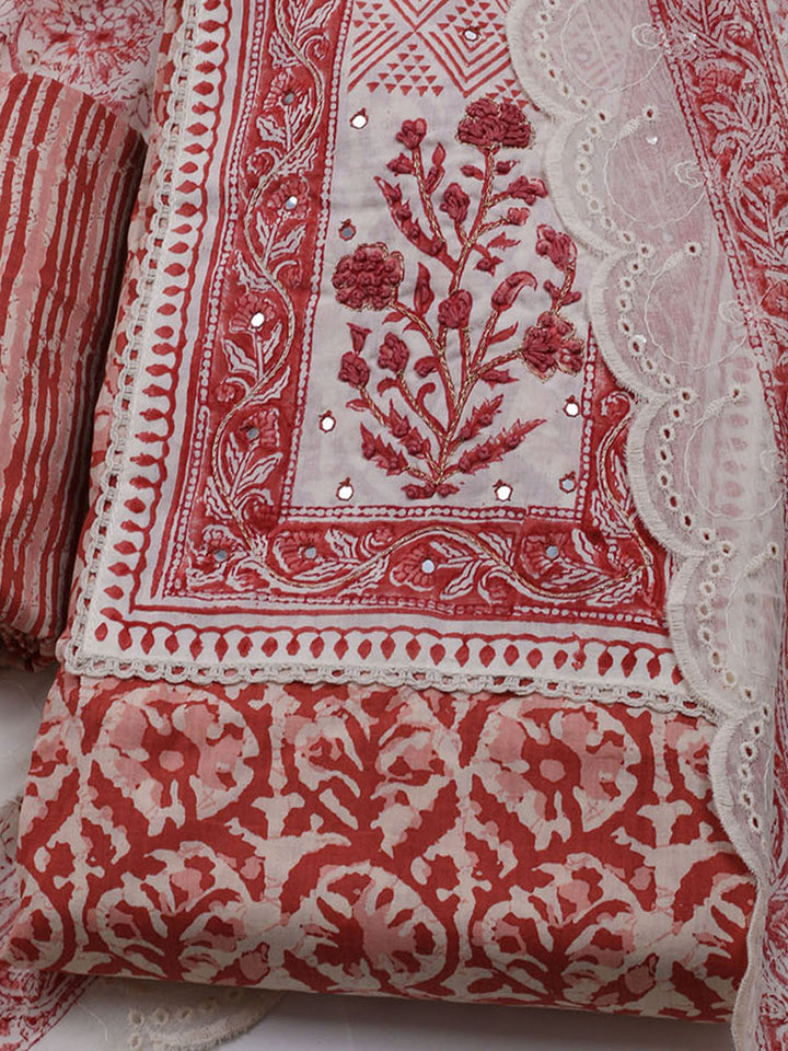 Printed Cotton Blend Unstitched Suit With Dupatta