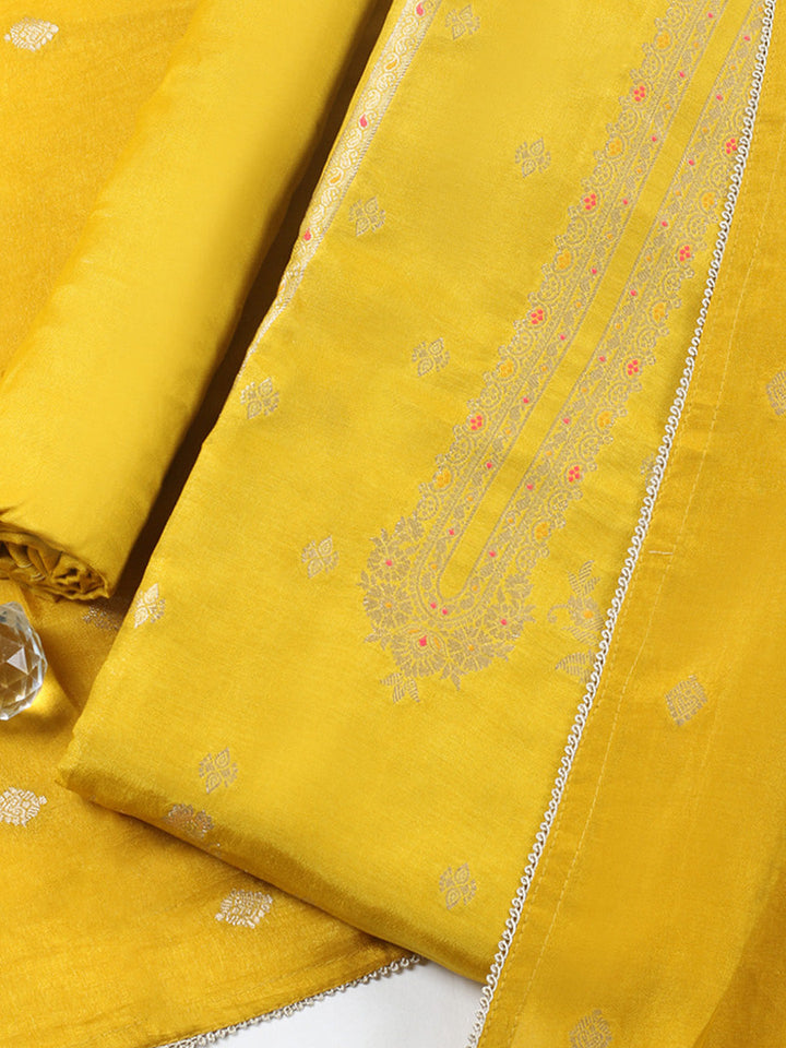 Woven Design Chanderi Unstitched Suit With Pant &amp; Dupatta