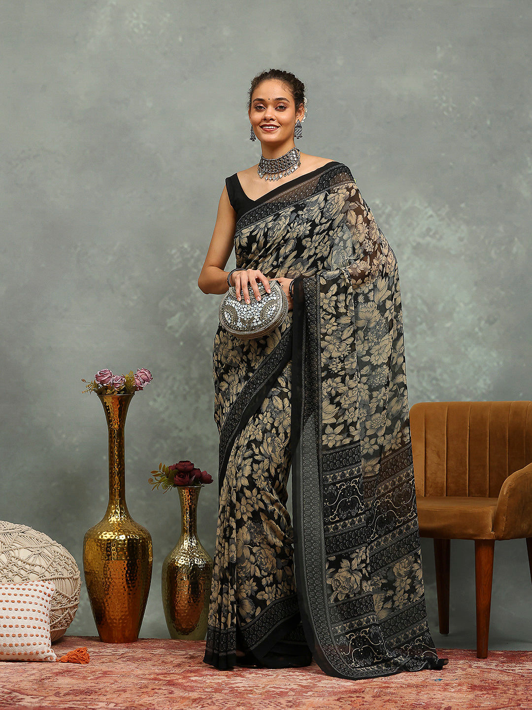Floral Printed Georgette Saree