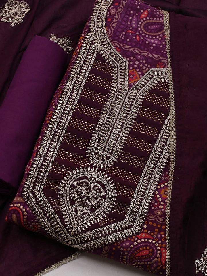 Neck Embroidered Muslin Unstitched Suit With Dupatta
