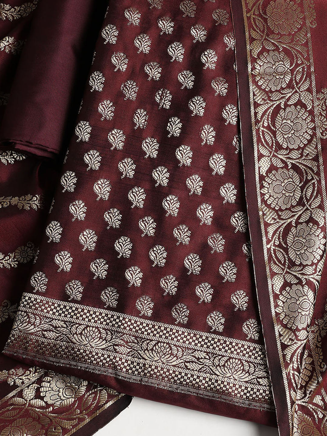 Woven Banarasi Chanderi Unstitched Suit With Dupatta