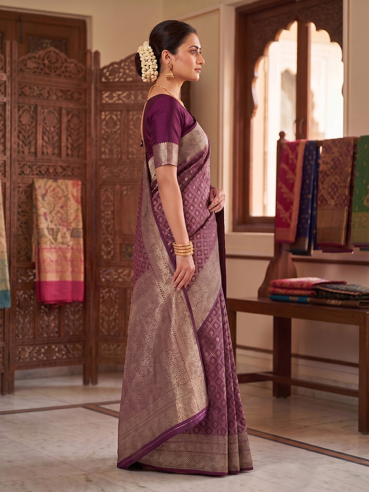 Wine Woven Design Art Silk Kanjivaram Saree