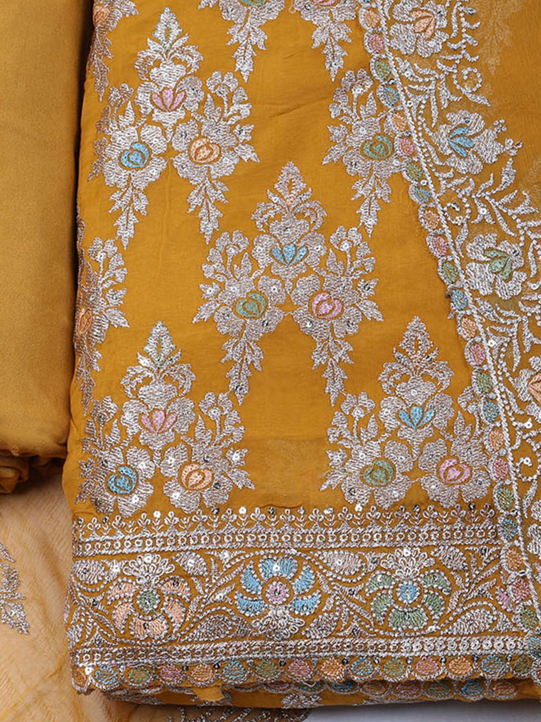 Embroirdred Oraganza Unstitched Suit With Dupatta