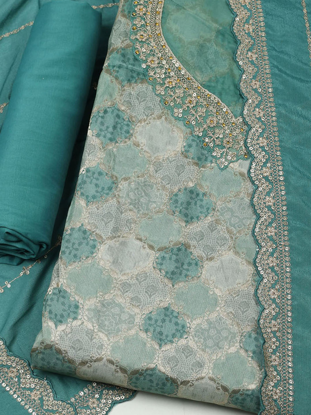 Woven Design Cotton Blend Unstitched Suit With Dupatta