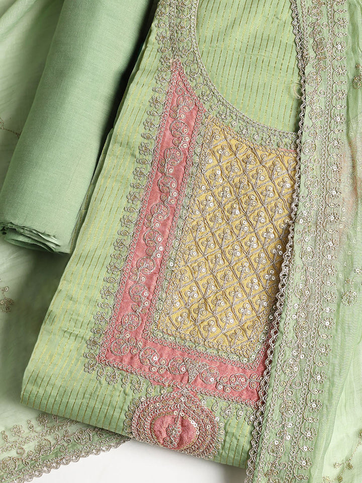 Neck Embroidered Chanderi Unstitched Suit With Dupatta