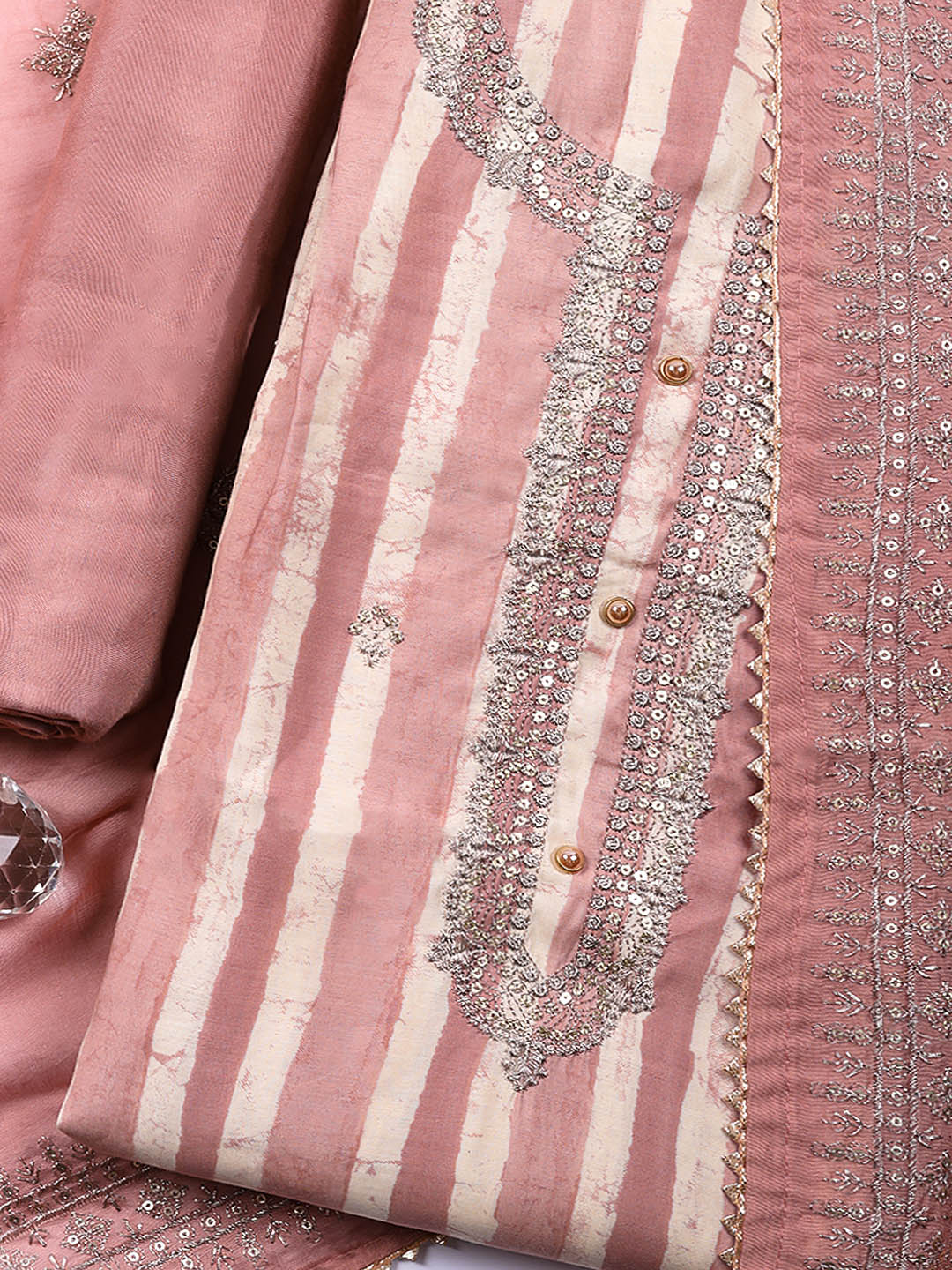 Sequence Work Chanderi Unstitched Suit With Dupatta