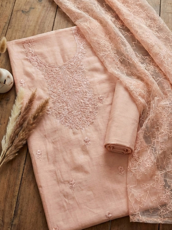 Embroidered Cotton Blend Unstitched Suit With Pant &amp; Dupatta