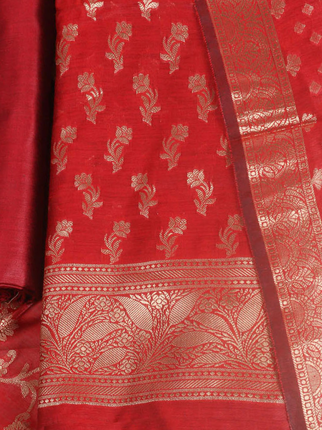 Woven Design Chanderi Unstitched Suit With Pant &amp; Dupatta
