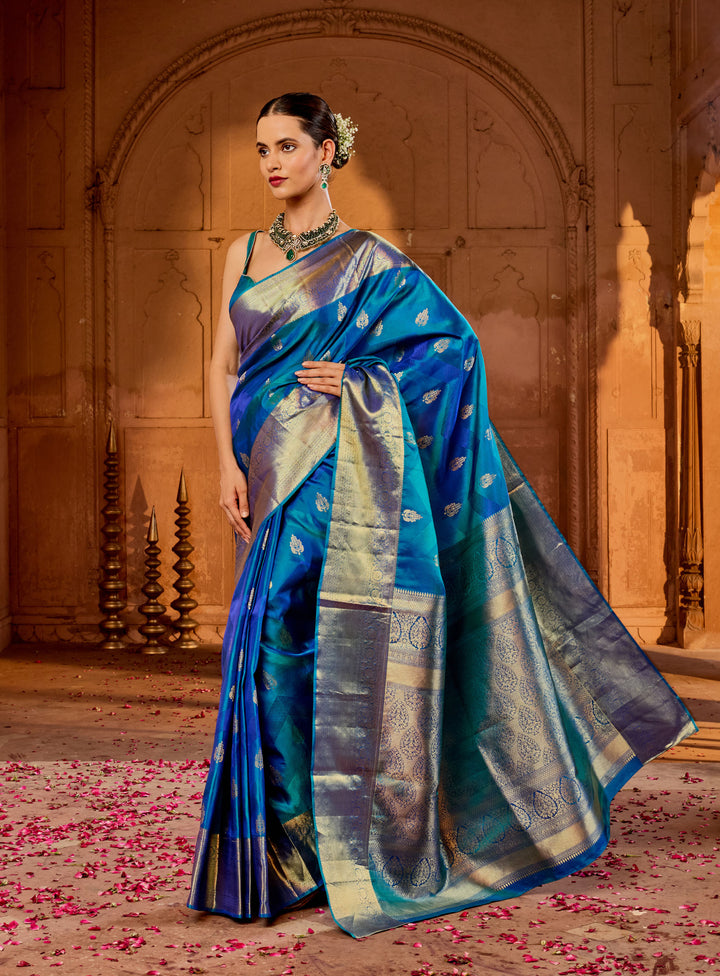 Lake Blue Hlame Woven Saree