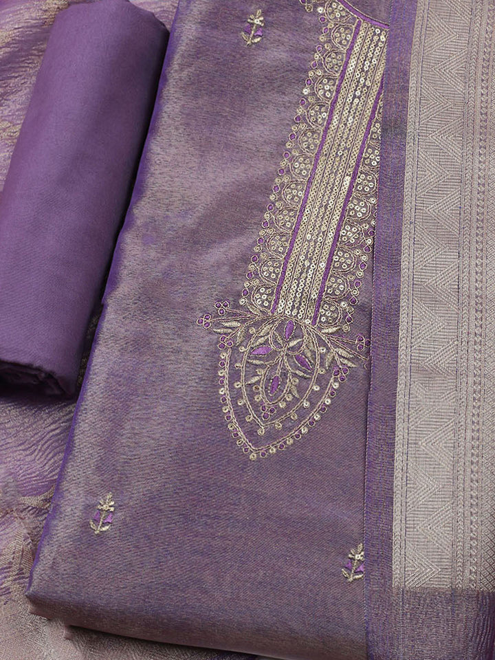 Embroidered Tissue Unstitched Kurta With Pant &amp; Dupatta