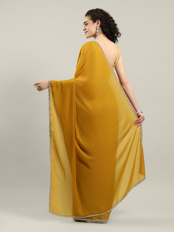Plain Lace Border Georgette Saree