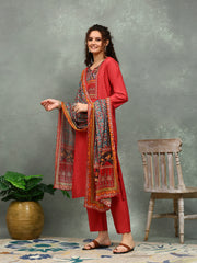 Printed Cotton Blend Kurta With Pants & Dupatta