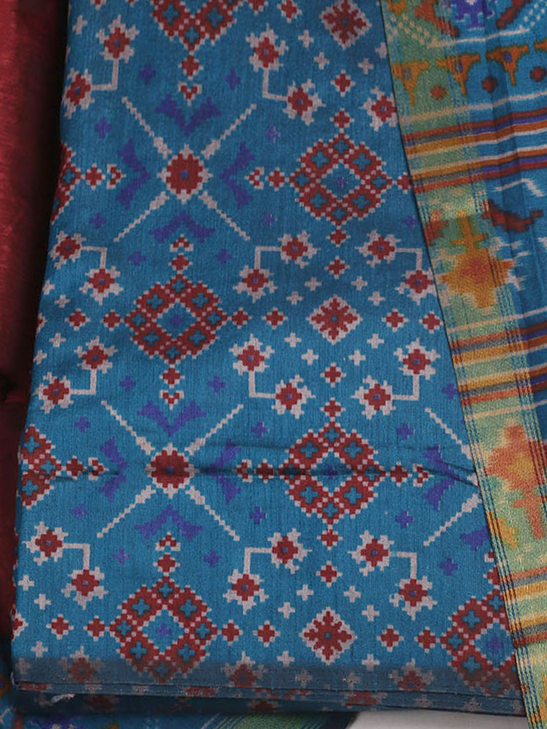 Printed Art Silk Unstitched Kurta With Pant &amp; Dupatta