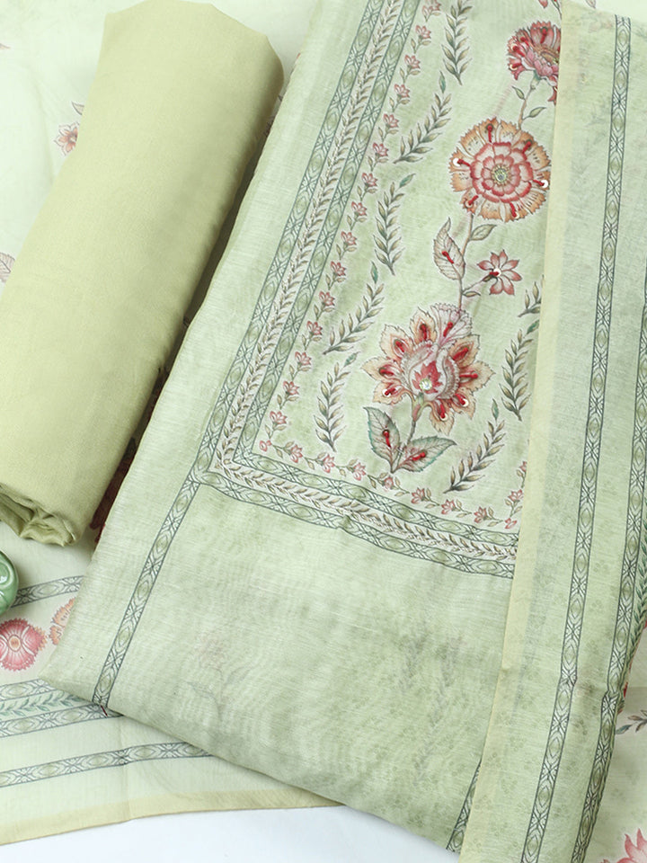 Embellished Chanderi Unstitched Suit With Pant &amp; Dupatta