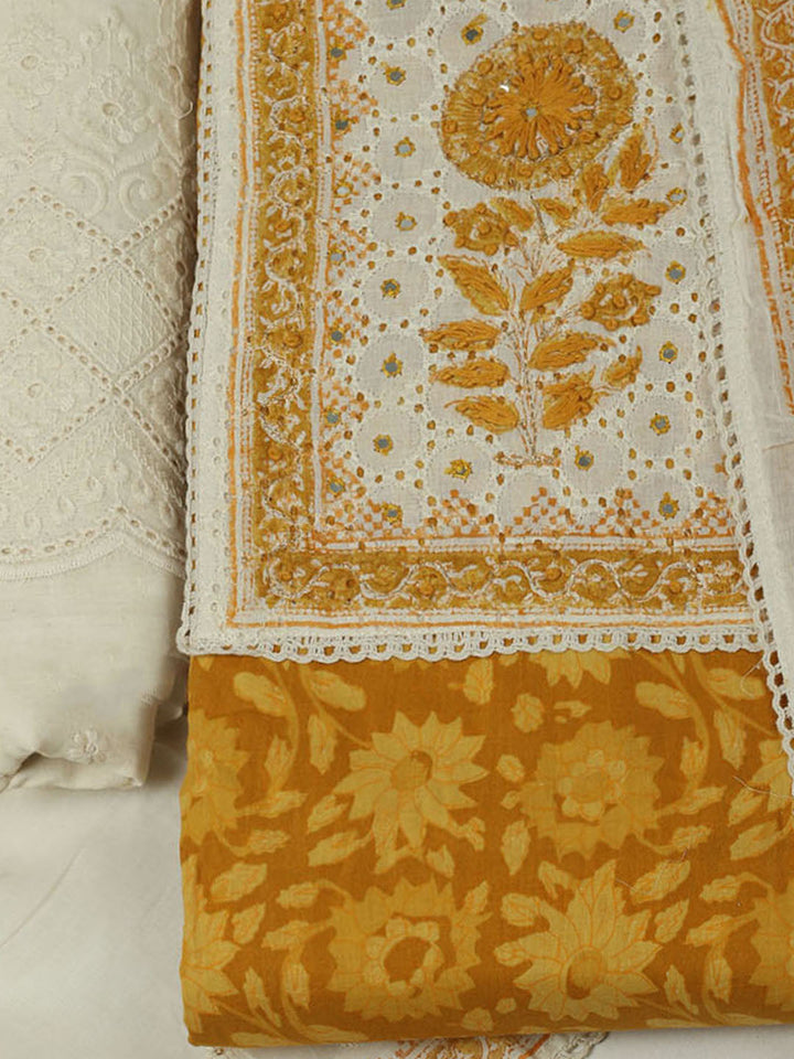 Printed Cotton Unstitched Suits Printed Suit With Pant &amp; Dupatta