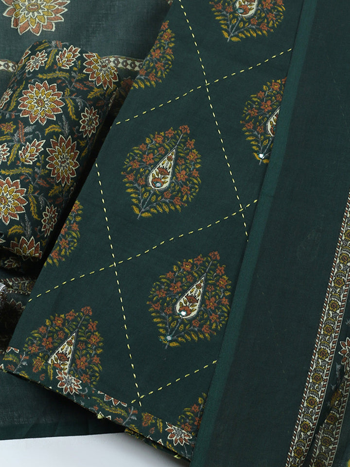 Embroidered Cotton Blend Unstitched Suit With Pant &amp; Dupatta