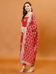 Woven Handloom Unstitched Suit Piece With Dupatta