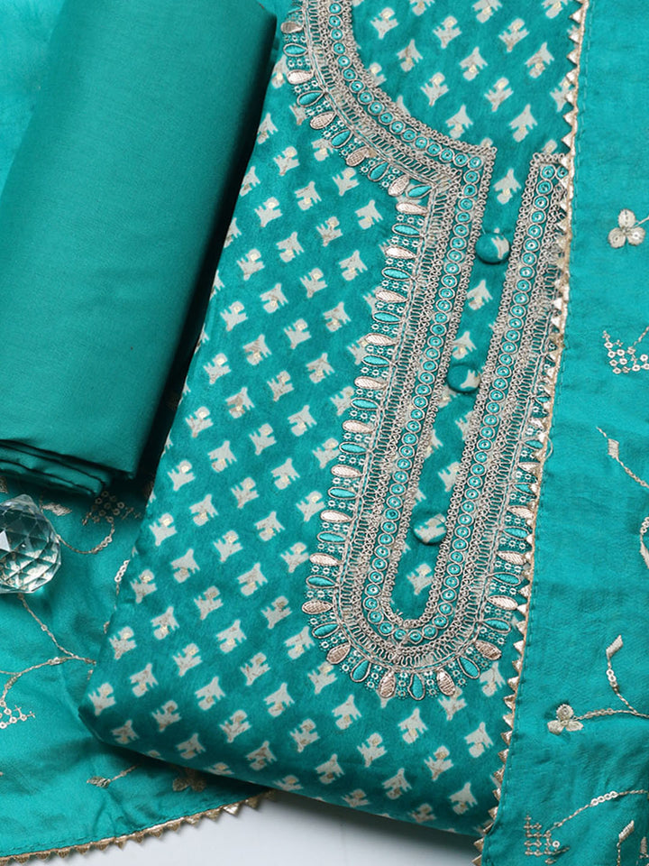 Embroidered Cotton Unstitched Suit With Pant &amp; Dupatta
