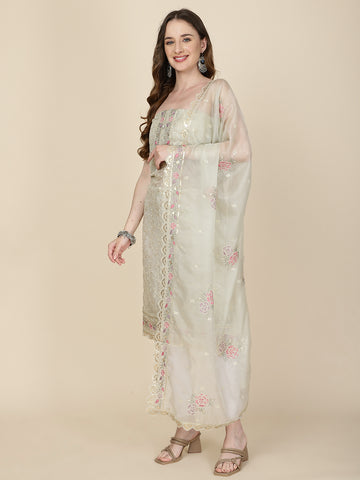 Booti Embroidered Organza Unstitched Suit Piece With Dupatta