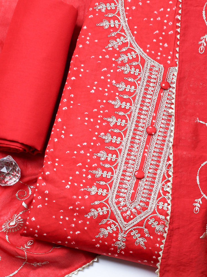 Embroidered Cotton Unstitched Suit With Pant &amp; Dupatta