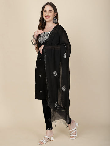 Neck Embroidered Cotton Unstitched Suit Piece With Dupatta