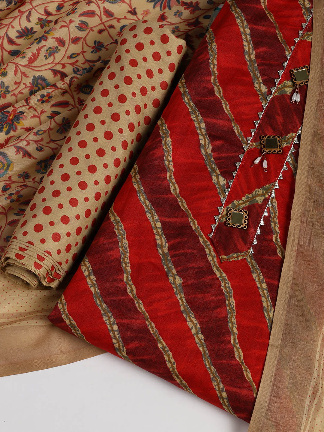 Printed Cotton Blend Unstitched Suit With Dupatta