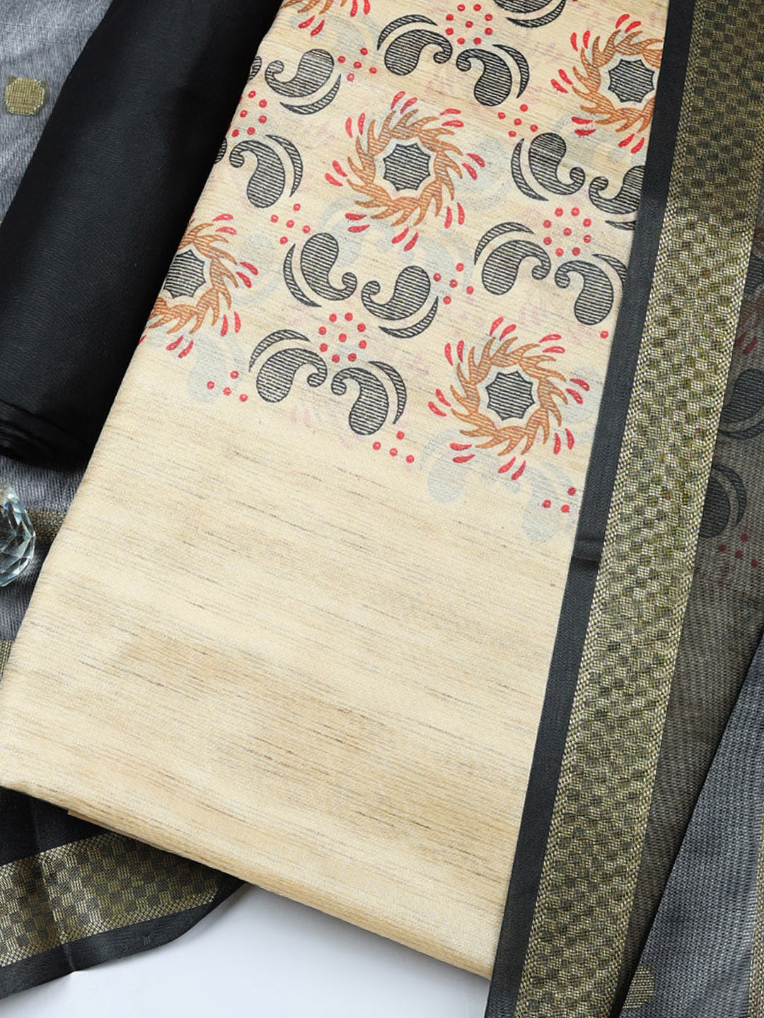 Banarasi Chanderi Unstitched Suit With Pant &amp; Dupatta