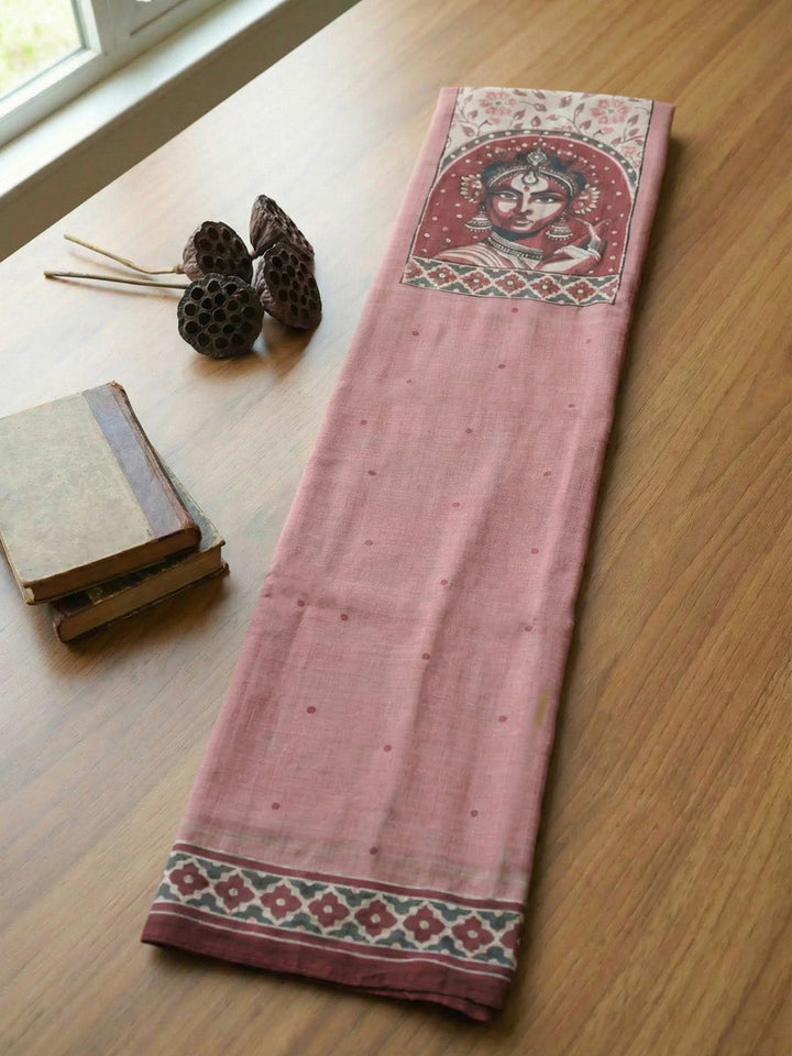 Printed Linen Blend Unstitched Suit With Pant &amp; Dupatta