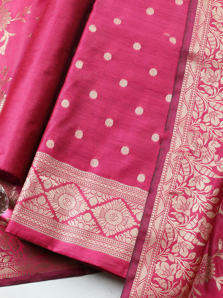 Woven Design Chanderi Unstitched Suit With Pant Dupatta