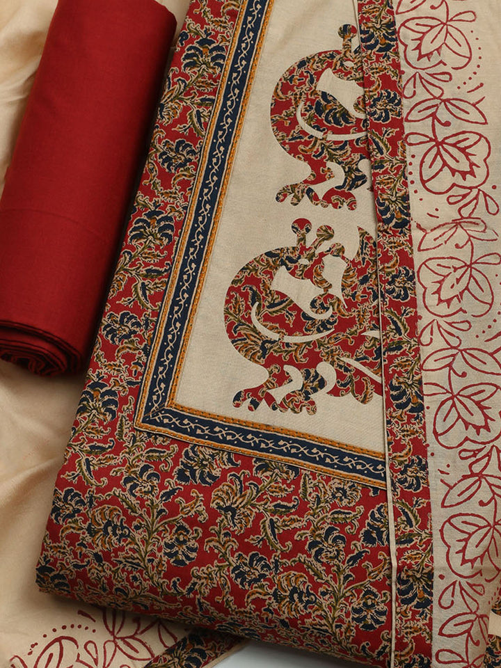 Printed Cotton Blend Unstitched Kurta With Pant &amp; Dupatta
