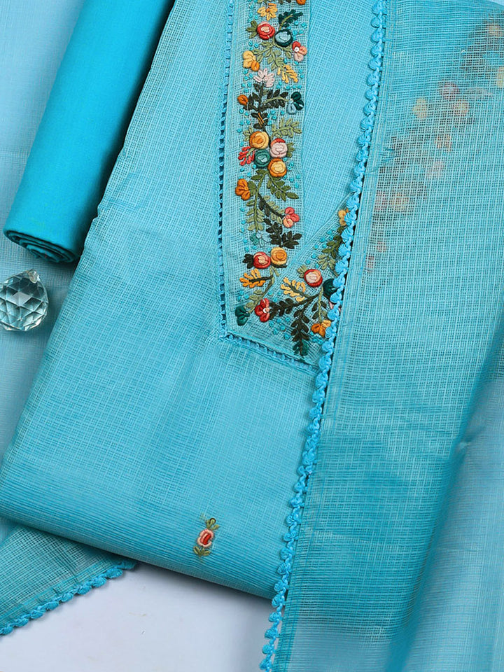 Embroidered Cotton Blend Unstitched Suit With Pant &amp; Dupatta