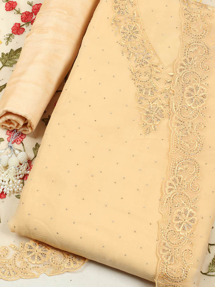 Embellished Organza Unstitched Suit With Pant &amp; Dupatta