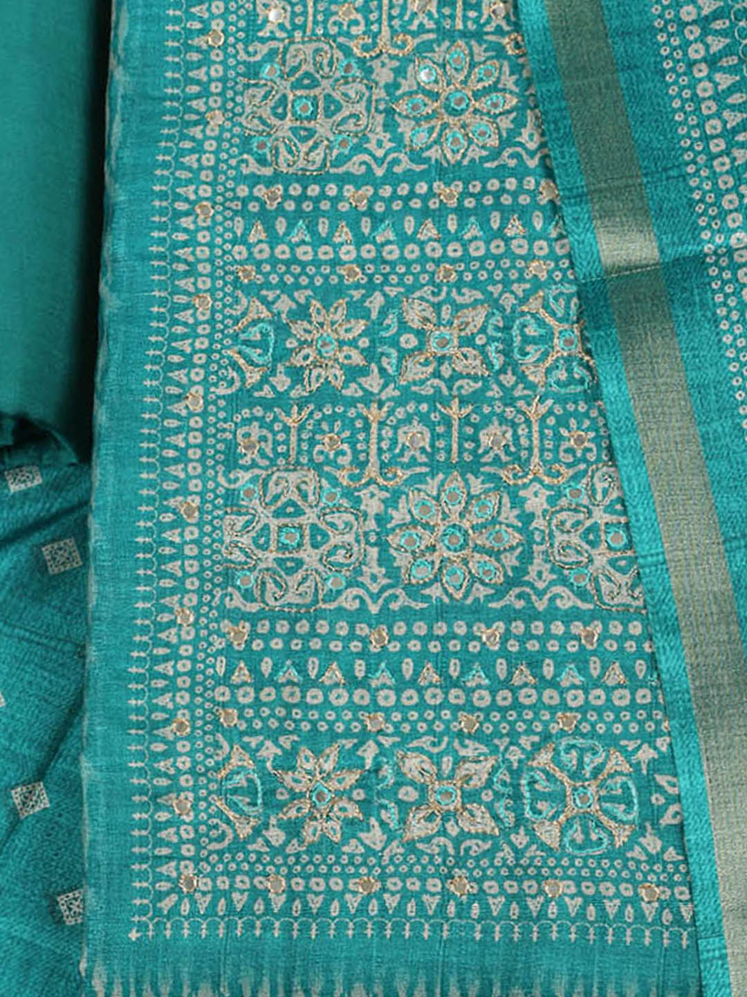 Printed Tussar Unstitched Suit With Pant &amp; Dupatta