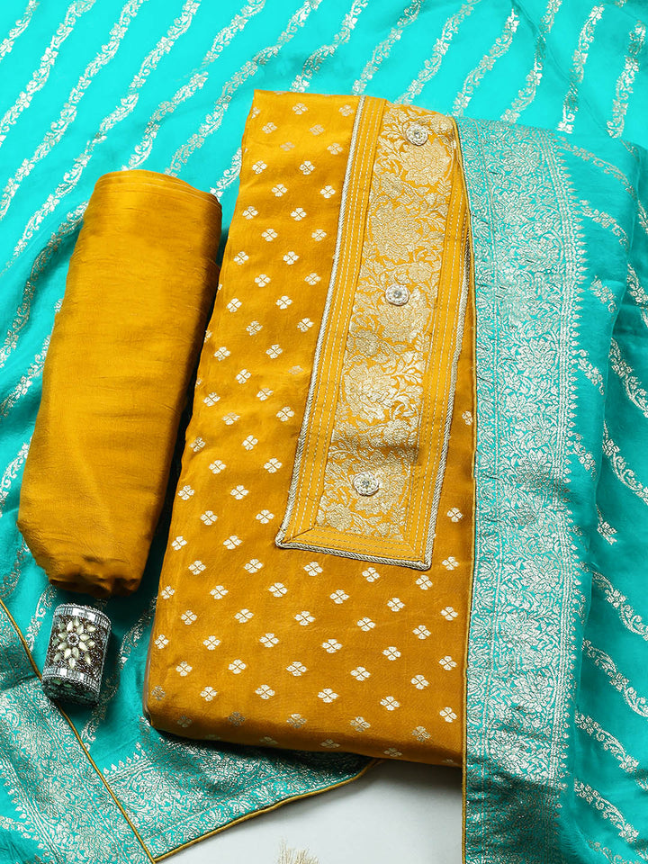 Woven Design Chanderi Unstitched Suit With Pant &amp; Dupatta