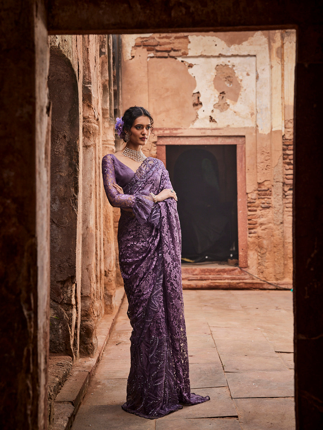 Swarovski Cut Dana Embroidery Lace Saree