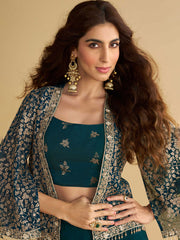 Embroidered Art Silk Choli & Plazzo With Jacket