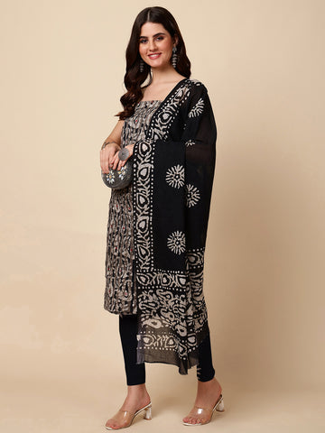 Printed Cotton Unstitched Suit With Dupatta